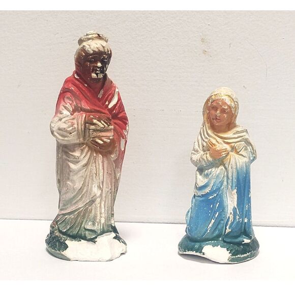 Lot of 2 Vintage Midcentury 4" Scale Chalkware Nativity Scene Figurines MCM - Picture 1 of 16
